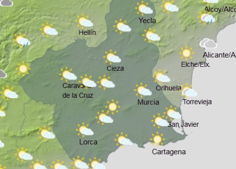 Sunshine and clouds tag team this weekend: Murcia weather forecast October 30 - November 2