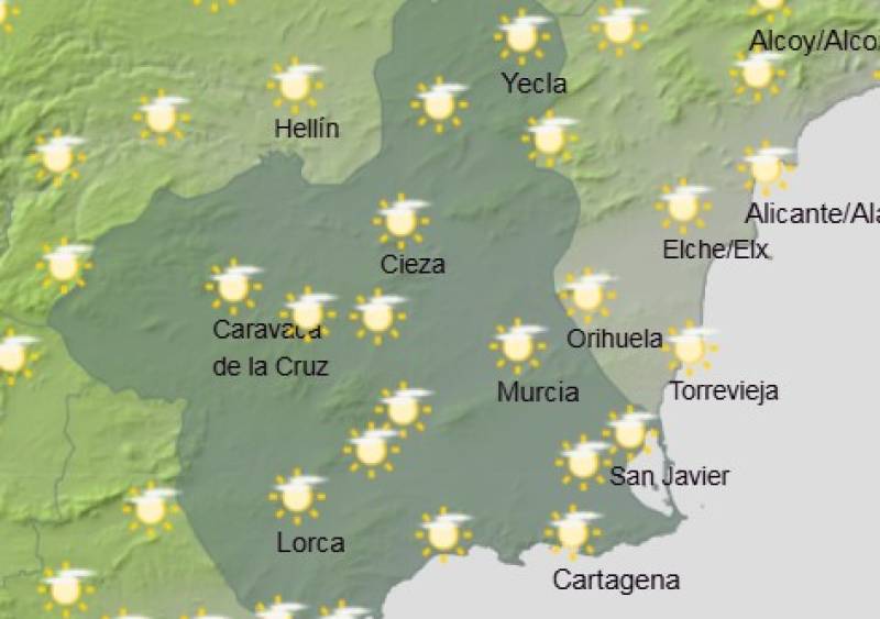 Sunshine and clouds tag team this weekend: Murcia weather forecast October 30 - November 2