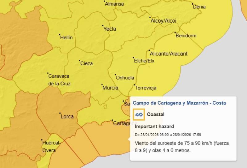 Murcia weather warnings updated for this week: Orange alert for strong winds