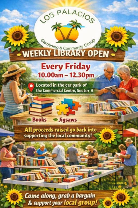 Los Palacios Gardening and Community Group weekly library open on Camposol A