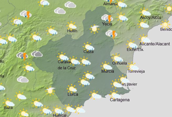 Rain and storms bring temperatures down... but only a bit: Murcia weekly weather forecast June 15-18