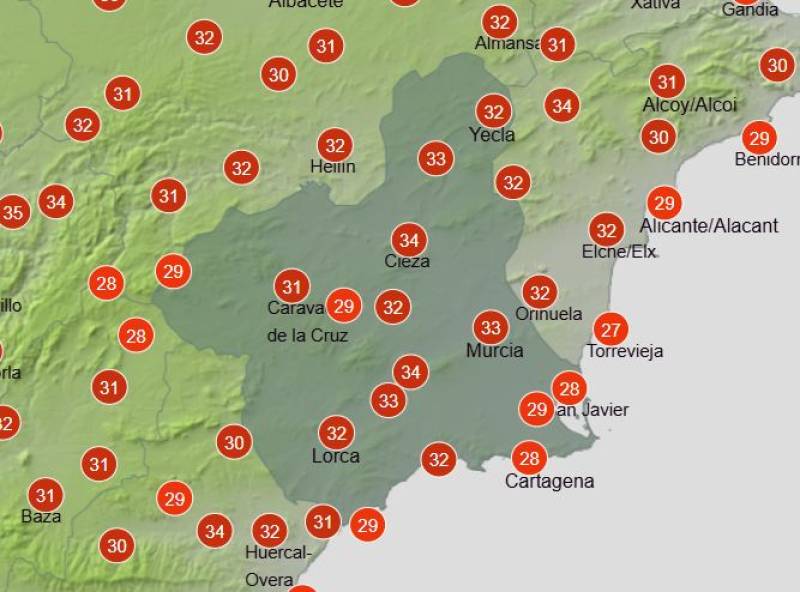 Heatwave and calima bring soaring temperatures to Murcia this weekend: June 18-21 weather forecast